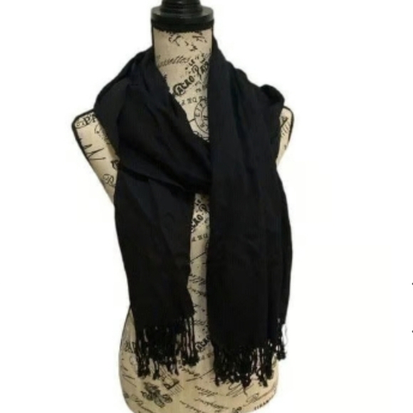 Cejon Black Rayon Fringe Scarf Size 27"W X 70"L - Picture 1 of 6